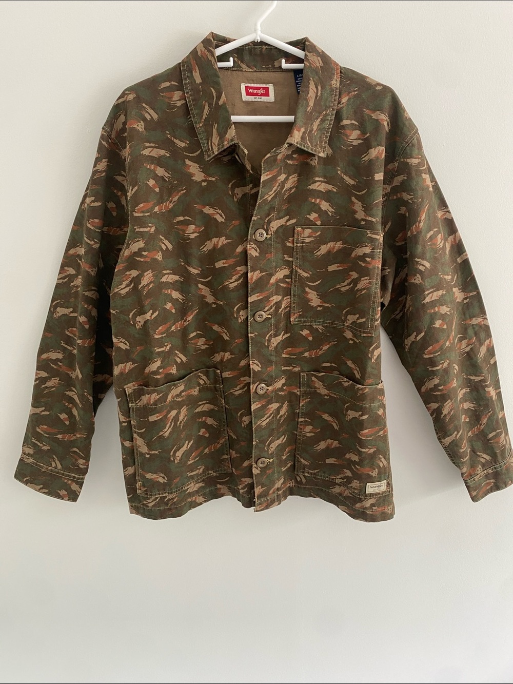 Wrangler Utility Chore Jacket Brush Stroke Camo Cotton Size LARGE